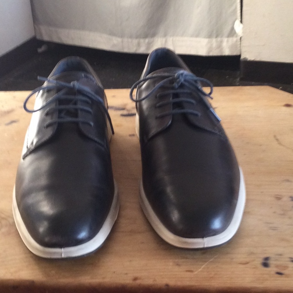 Ecco Black Leather Derby Shoes with White Soles